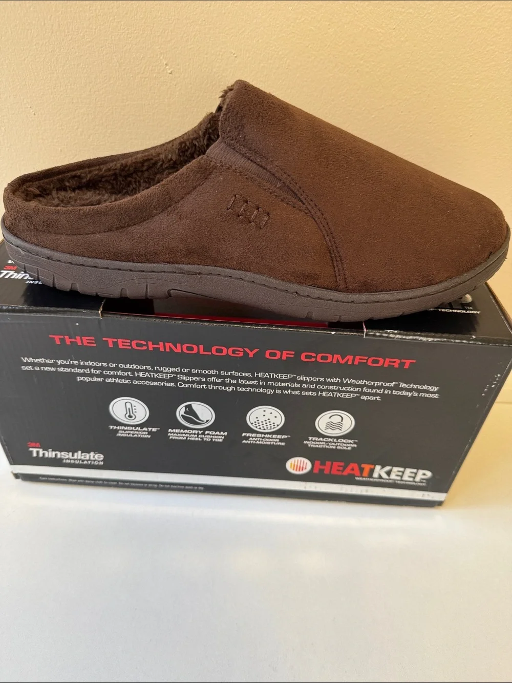 3M Thinsulate Men’s Brown Slip-On Heat Keep Memory Foam Slippers XL (11-12)